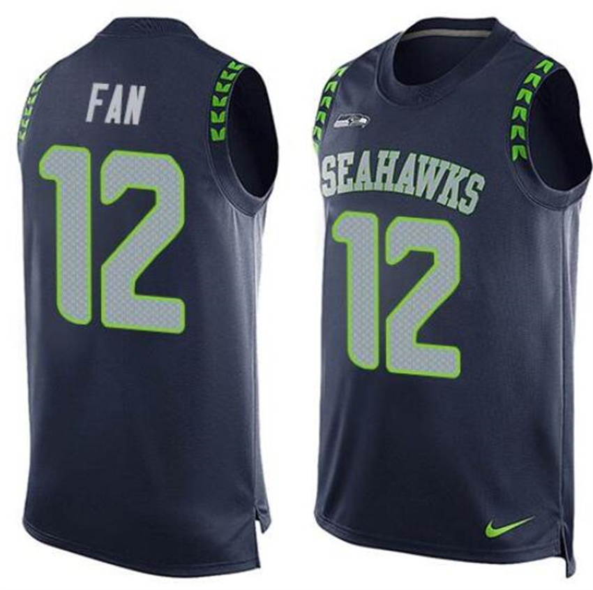 Men's Navy Seattle Seahawks Customized Stitched Limited Tank Top Jersey